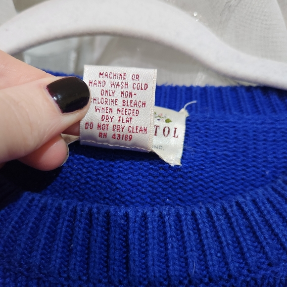 Vtg Susan Bristol Cat Sweater Navy Boxy 90s Crazy Cat Lady Size LARGE L Women's - Picture 7 of 9